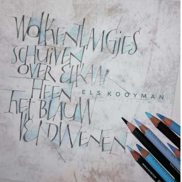 Haiku Els Kooyman, kalligrafie Bernadette d'Haese van Letterlabyrint