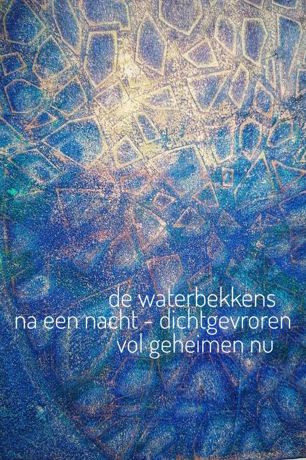 de waterbekkens - na een nacht dichtgevroren - vol geheimen nu met kalligrafie van Bernadette D'haese